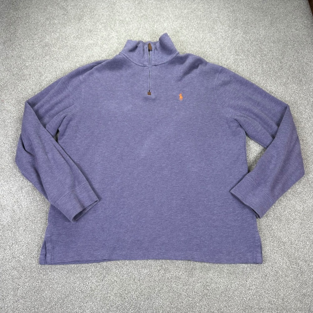 Polo Ralph Lauren Mens Large Quarter Zip Pullover Purple Cotton Preppy Classic